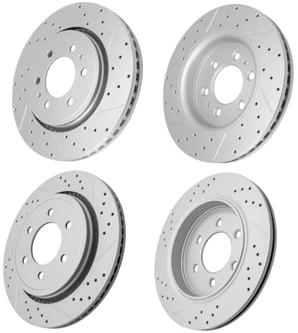 Yxpbrake Brake Disc Rotors Front & Rear Drilled Slotted Vented Fit for Ford F-150 Lobo 2015 2016 2017 Electronic Parking Brakes, Replacement Front 13.77 inch & Rear 13.22 inch Rotor