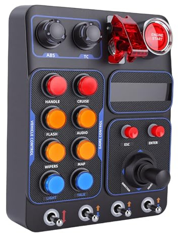 XUMIUZIY Simulator Race Central Control Box Simulation Fahrsteuerung mit 19 Tasten, 9 Typen, 30 Programmierbaren Optionen, RGB Hintergrundbeleuchtung, USB Port Unterstützung für PC