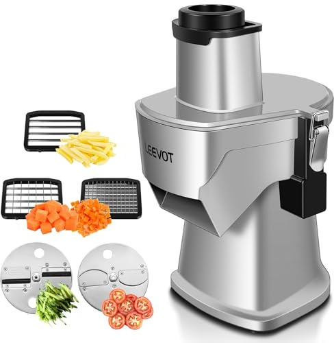 LEEVOT Tritatutto Verdure Elettrico Commerciale 200W, Robot da Cucina per Affettare, Diced e Grattugiare, Cutter Verdure Professionale per Ristorante, Hotel, Scuola, Mensa, Patatine Fritte, Grattugia