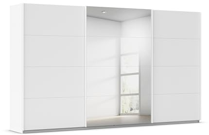 Rauch Möbel KULMBACH, Schwebetürenschrank, Farbe Weiß, Breite 360 cm | Kleiderschrank mit Schwebetüren, Schiebetüren, 3-türig, mit Spiegel, Zubehör Premium, Schlafzimmer, Jugendzimmer, Garderobe