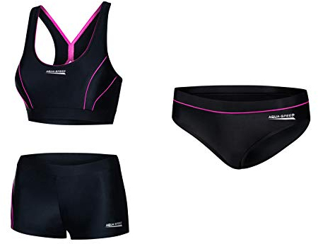 Aqua Speed Set Schwimmbikini + Bikinihose für Damen | Zweiteiler | sportliche Bademode | 2-Piece Swimsuit | Schwimmbekleidung | Schwimmbikini Aquafitness | Gr. 38, 19 Black - Pink | Fiona