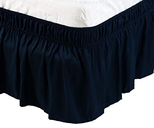 PiccoCasa Cache-sommier élastique à volants de 38 cm - Cadre de lit en microfibre brossée avec volants de 38 cm - Très grand lit - Bleu marine