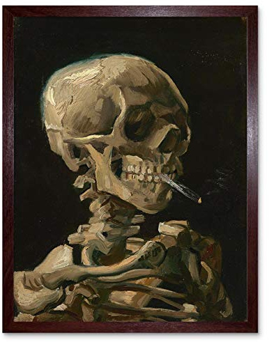 Fine Art Prints Van Gogh Kopf Skelett brennende Zigarette Kunstdruck, gerahmtes Poster, Wanddekoration, 30,5 x 40,6 cm