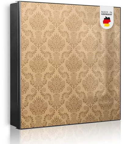 banjado Großer Schlüsselkasten Metall - Schlüsselbox 30x30cm beschreibbarer mit 32 Haken - Schlüsselkasten modern für Schlüsselaufbewahrung - Korpus Schwarz Scharnier Links - Motiv Tapete Beige