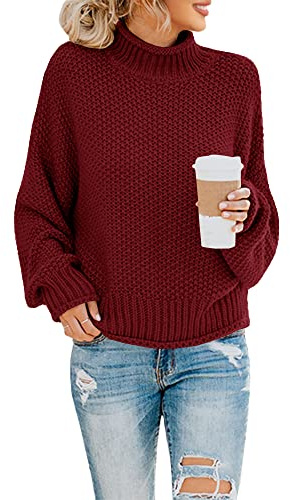 Saodimallsu Pull Femme Ampi Col Montant Ampi Décontracté,Bordeaux,XL