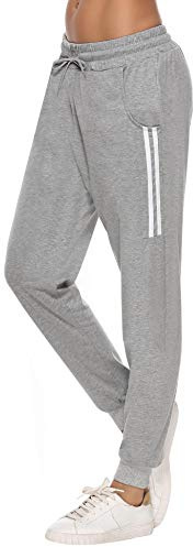 Sykooria Lediga sportbyxor för kvinnor, bomull, dragsko, midja, joggingbyxor, mjuka, lätta träningsbyxor med ficka, A – grå, XXL