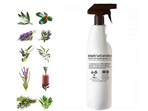SPRAY ANTIVIRICO DESINFECTANTE 1LITRO 100% Natural-10 Aceites Esenciales.Limpiador Hidroalcohólico 100% Eficaz. Piel, textil, Multisuperficie.