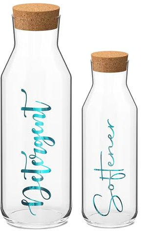 Print Maniacs CORKED GLASS JAR 500ml or 1 Litre Storage Bottle Reuseable Jar Laundry Mrs Hinch Storage Jar (Teal, 1 x Litre x 1 x 500ml)