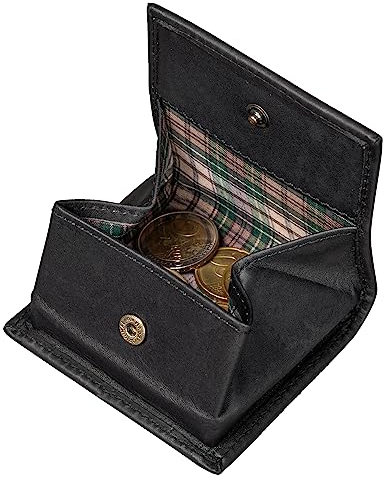 Benthill Mini Münzbörse Echt Leder | Kleine Minibörse für Kleingeld | Kleingeldschütte für Münzen | Wiener Schachtel, Farbe:Schwarz