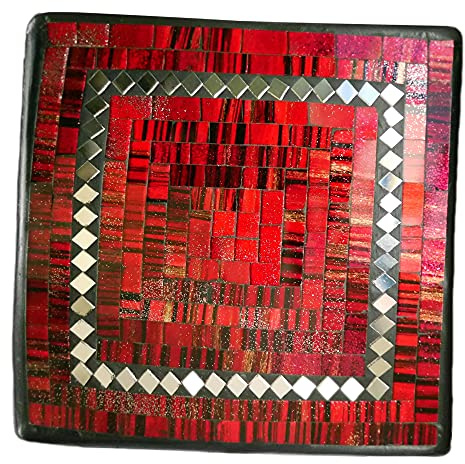ART-CRAFT Dekoschale Mosaikschale rot mit Spiegel Tonschale Schlüsselschale aus Terracotta mit handbemalten Glaselementen zu einem schönen Muster von Hand gearbeitet