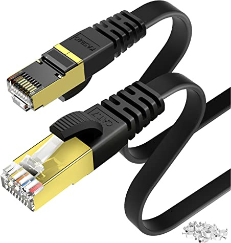 KASIMO 30m lan kabel 30m Lan Kabel 30 meter lan kabel 30meter cat 7 kabel 30m Netzwerkkabel 30m Flach - 10 Gbits / 600MHz - netzwerkkabel 30 meter wlan kabel 30m mit vergoldetem RJ45 – Schwarz