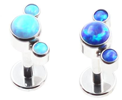 Body CAC 2PC-16G Blue/Tiffany Opal Titanium Tragus Piercing Labret Stud