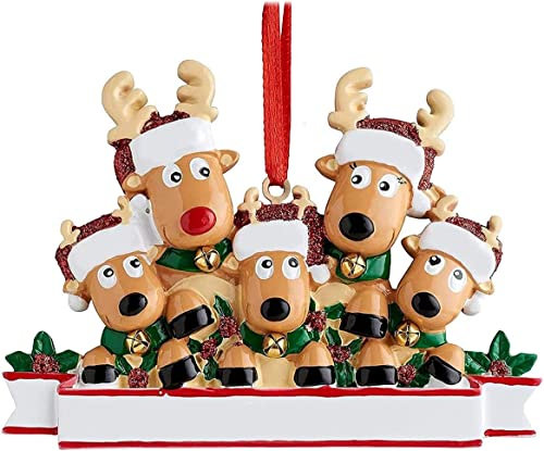 AVRYN Figur hängende Ornamente, Hirschfamilie Weihnachtsschmuck, Holz Familie Weihnachtsanhänger, Holz DIY Name personalisierte Weihnachtsschmuck for Weihnachtsbaum (Color : 5 Mouths)