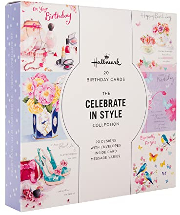 Hallmark födelsedagskort – multipack med 20 i 20 blommönster