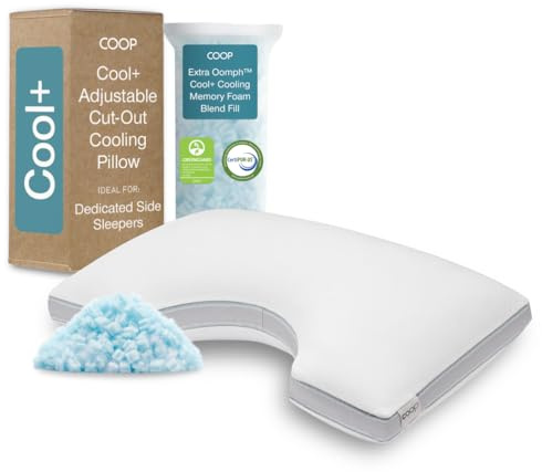 Coop Home Goods Cool+ Cut-Out Adjustable Pillow Queen with Cooling Gel & Shoulder Cut-Out for Head Support, Side Sleeper Pillow, Neck Support for Sleeping, CertiPUR-US/GREENGUARD Gold
