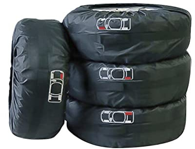 Reifen Rad Staubdichter Schutz, 4 Stück Autoreifenabdeckung Reifentasche Reserveradabdeckung für Anhänger SUV und Alle Anderen Fahrzeuge (black with red label S)