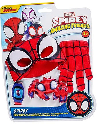 Rubies Marvel Ufficiale - Kit per bambini, costume SPIDEY & i suoi amici, 4 accessori Spider Man con orologio, maschera, guanti e mini ragno, taglia unica, per carnevale, Halloween, compleanno