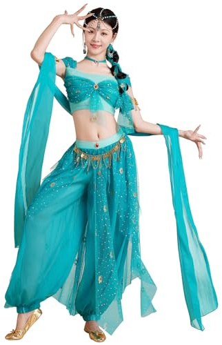 ELLYDOOR Costume da gelsomino da donna per danza del ventre, costume da principessa Aladino, per Halloween, cosplay, taglia L, blu