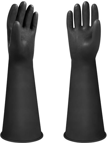 Albefer Heavy Duty Rubber Gloves Long Rubber Gloves Drain PPE Safety Gloves Chemical Resistant Gloves Waterproof Work Gloves, Resist Strong Acid, Alkali and Oil, Non-Slip, 1 Pair (16 (Pack of 1))