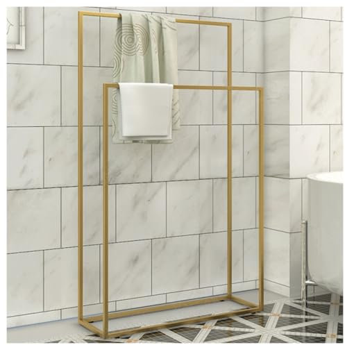 UTOQIA Porte-Serviettes de Salle de Bain sur Pied Porte-Serviettes À 2 Niveaux, Barre À Serviettes en Métal, Porte-Couverture Autoportant, Salle De Bain échelle Porte Serviette (Color : Gold)