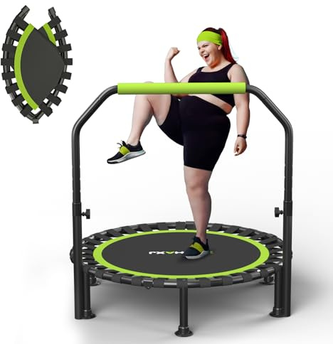 ZCMHAXJ Foldable Mini Trampoline, 40 Rebounder Trampoline for Adults & Kids, 450lbs Capacity with U-Shaped Adjustable Bar, Indoor Fitness Workout Exercise Equipment