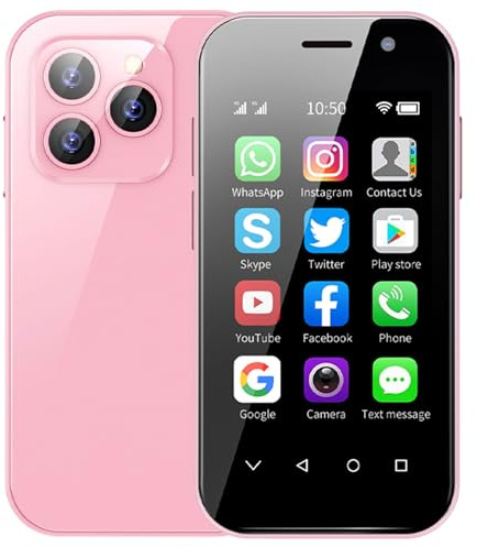 Hipipooo 4G Mini-Smartphone, 3.0 Zoll Mini Handy, Dual SIM Karten, 2600mAh Batterie, 5 MP Kamera, Gesichtserkennung Kleines Telefon Tragbarem Ersatztelefon, (2GB RAM 16GB ROM,Rosa)