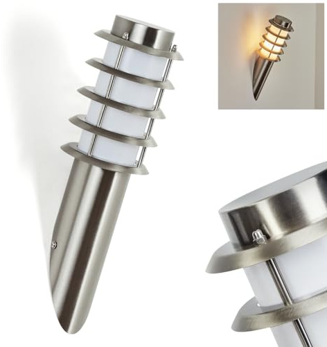 HOFSTEIN Außenwandleuchte Tunes, moderne Außenleuchte aus Metall/Kuntstoff in Nickel-Matt/Weiß, Wandleuchte außen für Garten/Hof/Außenbereich/Haustür, E27, IP44