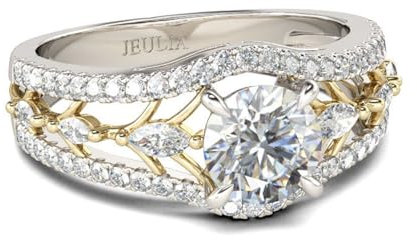 Jeulia Rundschliff-Ringe aus Sterlingsilber für Damen zweifarbig, Verlobungsringe mit Schmuckschatulle für Ehefrau, Freundin, Hochzeit, Jahrestag, Valentinstag (Silber, 59(19))