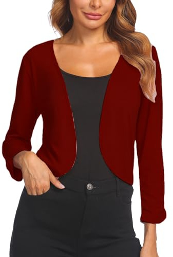 Hotouch Coprispalle Donna 3/4 Manica Aperta Cardigan Estate Giacca Bolero Elegante Cardigan Corto Festivo Rosso Vino Taglia S