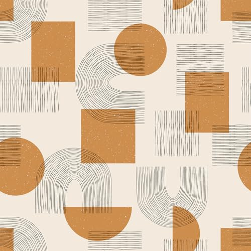 VEELIKE Boho Beige Geometrische Tapete Moderne Orange Tapete Geometrisches Abstraktes Mustertapete Fototapete Schlafzimmer Tapeten Wohnzimmer Muster Badezimmer Möbelfolie Selbstklebend 44.5cm×300cm