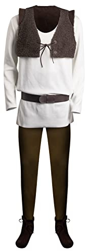 KoleGoe Herren Weiße Lamm Samt Weste Set Ritter Kleidung Hosen Gürtel Halloween Kleidung