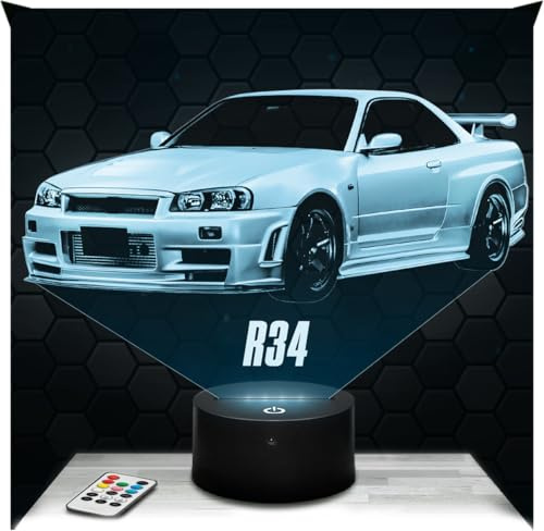 Lampephoto.fr - Car Skyline GTR R34 3D Lamp, Night Light 3D LED Illusion Lamp, Miniature Decoration Collection, Gift idea for Car Fan, Night Light for Children's Bedroom, Gift idea for Boys TOP
