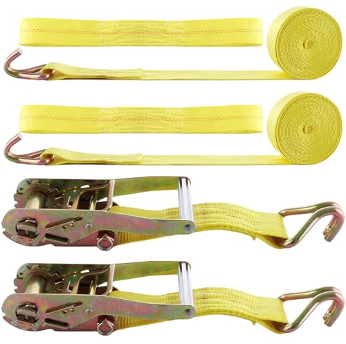 JMIATRY 4 cinghie a cricchetto resistenti con ganci, 5 m x 50 mm, con resistenza alla rottura di 4000 kg, cinghia regolabile a cricchetto per furgoni, moto, camion e rimorchi