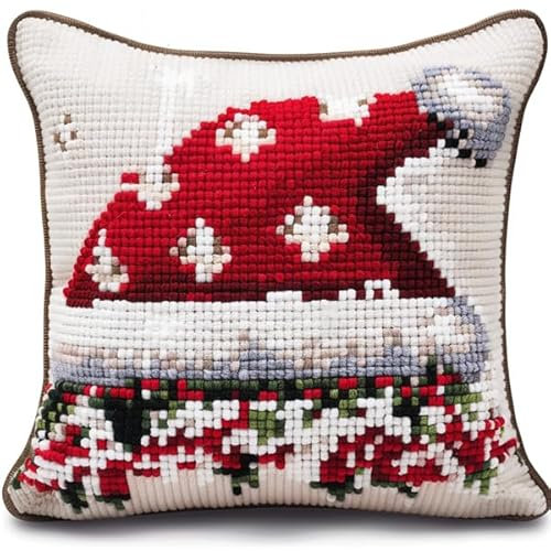 Lfynior DIY Kreuzstichkissen Weihnachten Stickkissen mit Muster 45X45cm Stickpackung Stickset Kreuzstich Kissen zum Basteln Stickkissen Stickpackung mit Vorgedruckt Kreuzstichmotiv