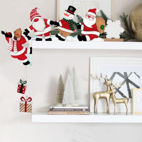 Weihnachten Türrahmen Deko, Lustig Weihnachtsmann Weihnachten Elch Türecke Weihnachtsdeko aus Holz, Weihnachten Türdeko Geschenke für Wände Türen und Fenster Weihnachtseck Türrahmen Deko (Linke)