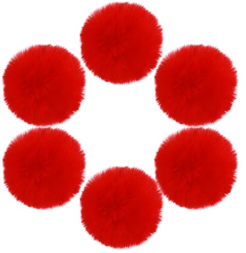 Teaaha 6 Stück 7cm Pompons zum Basteln, Kunstfell Bommel Plüschbälle mit Elastischer Schlaufe, für DIY Kunsthandwerk Haarschmuck Hochzeiten Geburtstage Weihnachten Dekorationen(rot)