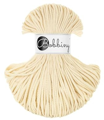Bobbiny Junior Baumwoll-Flechtschnur - 3mm x 100m - Vielseitige Makramee-Kordel für Stricken, Weben, DIY-Basteln und Heimdekoration - Hochwertige Bunte Bastelschnur - Butter Yellow