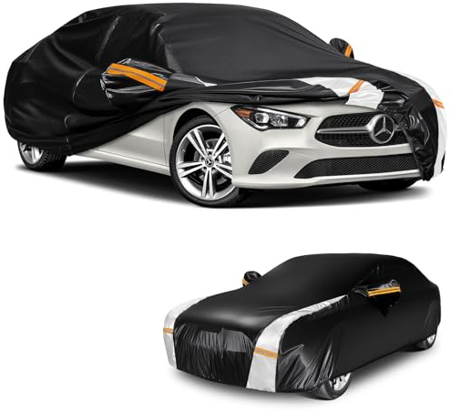 Car Cover Custom Fit for Mercedes CLA(2013-2025), Car Covers for Outside Storage Waterproof Breathable, Full Cover Outdoor All Weather Protection Rain Sun Dust with Zip and Cotton(Black)