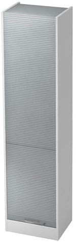 bümö Rollladenschrank in Weiß/Silber mit Bogengriff - Vertikal Jalousieschrank 50 cm breit, Aktenschrank abschließbar, Büroschrank für Ordner & Co.