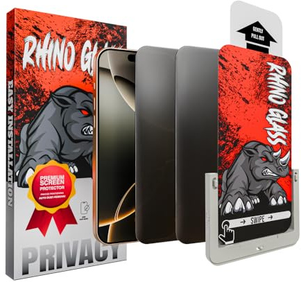 Rhino Glass 2-Pack Easy Install Privacy Screen Protector for iPhone 12 Pro 6.1″ [True 28°Anti Spy] [Scratch-Resistant 9H Tempered Glass] Gen 3 – with Alignment Frame