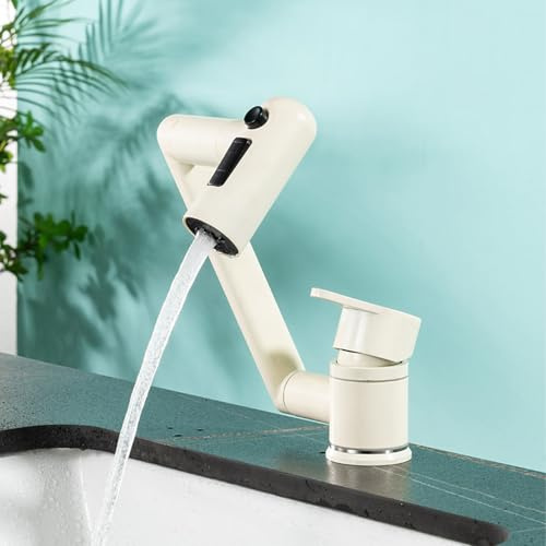 Grifo Cocina Abatible para Ventana Acero Inoxidable Modo 3 Mango Único Agua Fría y Caliente Girando-Leche Blanca
