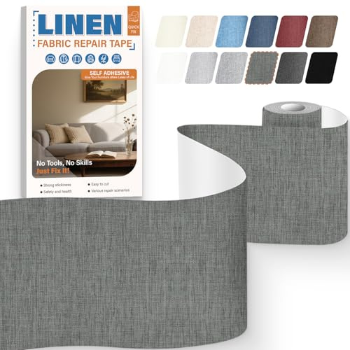 Flicken Selbstklebend Stoff 10 x 200 cm, Leinenstoff Patches Selbstklebend Dunkelgrau, Stoff Reparaturset Flicken Aufkleber Patch für Autositz Reparatur, Zelt, Markisen, Sofa