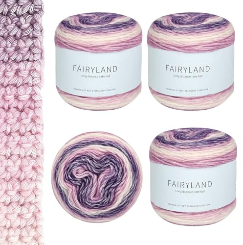 Junrvivy 4 Stück Farbverlaufswolle wolle zum häkeln dickes garn, 400g (4x100g) wolle farbverlauf lila zum häkeln weich Super weich Farbverlauf für Stricken Elegante Pullover Hüte - Lila
