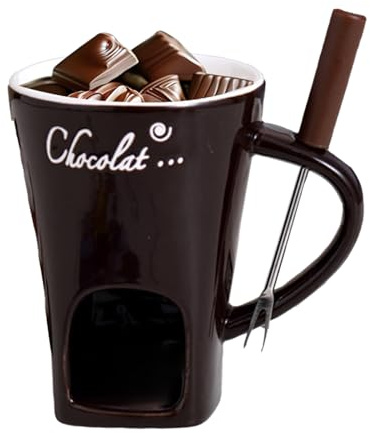 Zhliuqo Tasse à Fondue Au Chocolat avec Fourchettes, 11x8,3cm Tasse à Fondre Le Fromage, Tasses Chauffante au Beurre en Céramique, pour Le Bonbons, Les Collations, la Fête Caramel