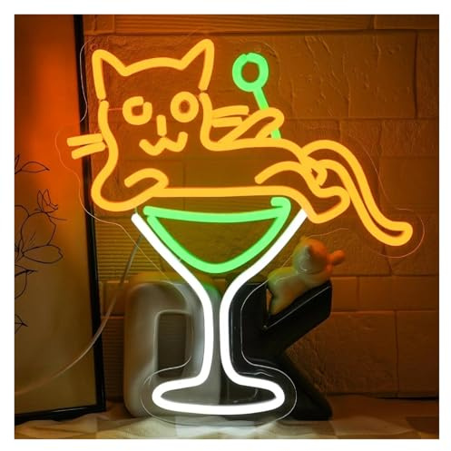 SHOUXI Sign Lamp Cat Martini Neon Sign Animal LED Light Dimmable for Bar Kitchen Home Cocktail Lounge Wall Decor USB Powered Lamp 12.98inx14.1in
