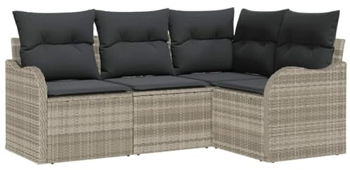 Foknhdi Eck-Gartensofa Set Hellgrau 177 5x122 5x85 cm 4-Sitzer Poly Rattan Loungemöbel modular pflegeleicht mit abnehmbaren Bezügen für Terrasse Balkon und Garten