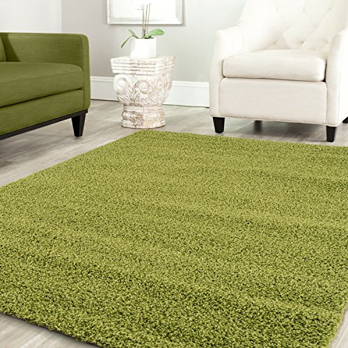 Shaggy Teppich Farbe Hochflor Langflor Teppiche Modern Uni Farben, Farbe:Grün, Maße:200 cm Quadrat