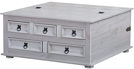 Dynamic24 Kiefer Truhentisch New Mexico Mexiko grau massiv Couchtisch Truhe Holztruhe