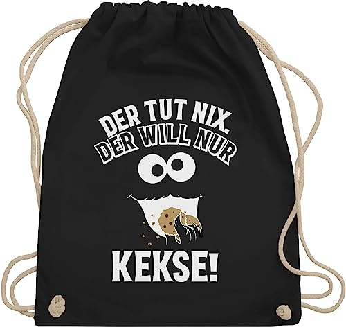 Turnbeutel Rucksack - Karneval & Fasching - Taschen - Der tut nix Der will nur Kekse I Krümelmonster I Cookie Monster I Keksmonster - Unisize - Schwarz - cookies bag karnevalsbeutel faschings keks
