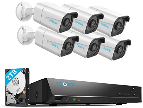 Reolink 4K PoE CCTV Security Camera Systems with Person/Vehicle Detection, 8CH NVR with 2TB HDD, 6pcs 8MP Outdoor PoE IP Cameras, 24/7 Recording, Night Vision, Home Surveillance Kits, RLK8-800B6